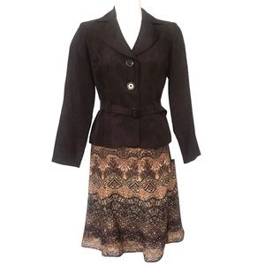 Studio One Brown Jacket and Patterned Skirt Set